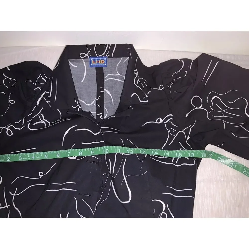 LHD Black Women’s Sz 8 All Over Ladies Figure Graphic Print Puff Sleeve Jumpsuit - Picture 5 of 8